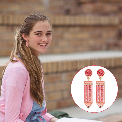 4 Pairs 4 Colors Alloy Enamel Pencil Dangle Stud Earrings for Teachers' Day EJEW-AN0004-86-1