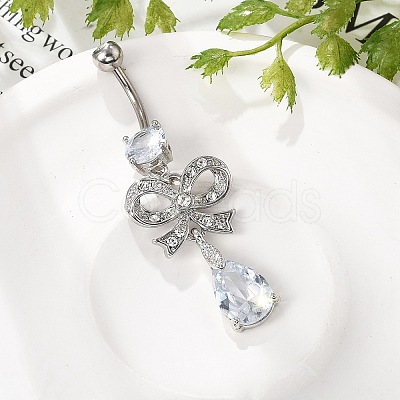 Alloy Crystal Rhinestone Dangle Curved Barbell Belly Rings AJEW-R007-04P-05-1