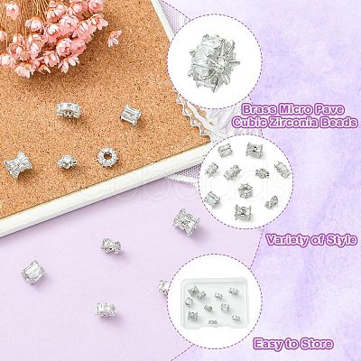10Pcs 5 Styles Brass Micro Pave Cubic Zirconia Beads KK-CJ0004-20-1