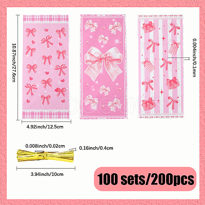 100Pcs OPP Cellophane Bowknot Printed Candy Gift Storage Bags ABAG-SP0001-54-1
