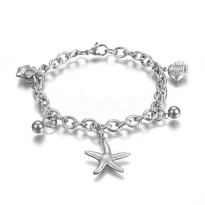 Tarnish Resistant 304 Stainless Steel Charm Bracelets BJEW-L637-28-P-1