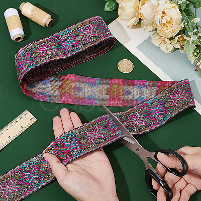 7M Ethnic Style Polyester Flower Jacquard Ribbons OCOR-WH0091-72A-02-1