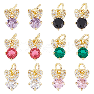 DICOSMETIC 12PCS 6Colors Brass Micro Pave Cubic Zirconia Charms KK-DC0003-72-1