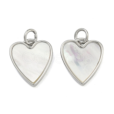 Natural Shell Pendants Brass Heart Charms KK-D229-17P-1