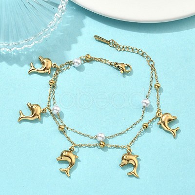 304 Stainless Steel Satellite Chain Double Layered Bracelets BJEW-D456-02G-1