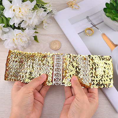 Sparkle Sequins Wide Elastic Dress Belts AJEW-WH20128-026P-04-1