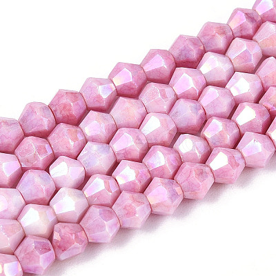 Anti-Tarnish Electroplate Bicone Glass Beads Strands X-EGLA-T021-4mm-16-04-1