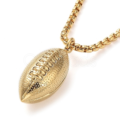 PVD Vacuum Plating 304 Stainless Steel Rugby Pendant Necklaces NJEW-Z023-02G-1