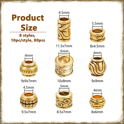 80Pcs 8 Styles Tibetan Style European Beads DIY-NB0012-43F-1