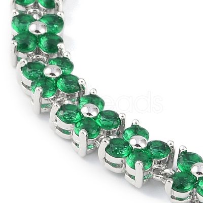 Noble Gift Ideas for Lady Platinum Tone Brass Micro Pave Cubic Zirconia CZ Flower Link Chain Bracelets BJEW-L472-09-1-1