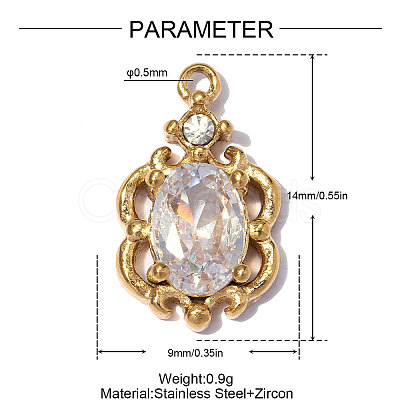 304 Stainless Steel Pave Clear Cubic Zirconia Charms CU-OY001-38G-1