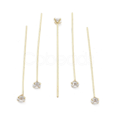 Brass Micro Pave Clear Cubic Zirconia Head Pins KK-M306-09G-04-1
