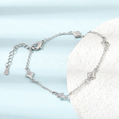 Brass Micro Pave Clear Cubic Zirconia Star Link Chain Bracelets KK-CBA3629-01P-1