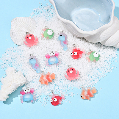 30Pcs 6 Styles Opaque Resin Pendants RESI-YW0003-50-1
