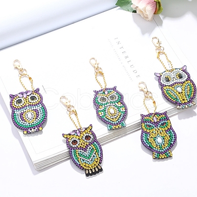 DIY Owl Keychain Diamond Painting Kits DIAM-PW0004-124-1