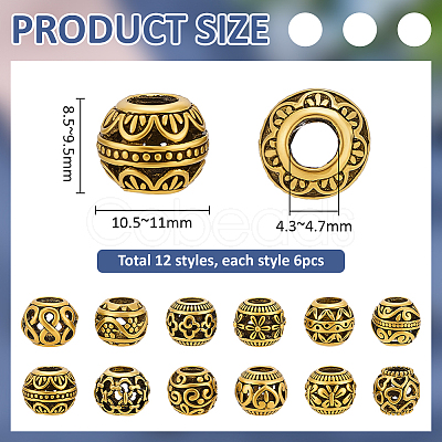 72Pcs 12 Styles Tibetan Style Alloy European Beads FIND-PH0060-22AG-1