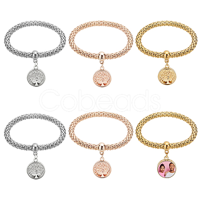 6 Sets 3 Colors Sublimation Blank Alloy & Aluminum Tree of Life Charm Bracelets Set BJEW-NB0001-11-1
