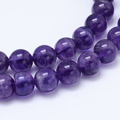 Natural Amethyst Round Bead Strands G-M212-12mm-01B-1