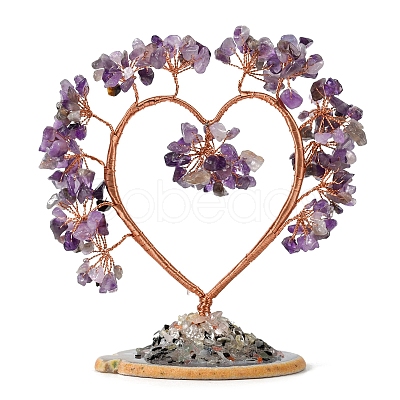 Natural Amethyst Chips Heart Tree Decorations PW-WG86934-04-1