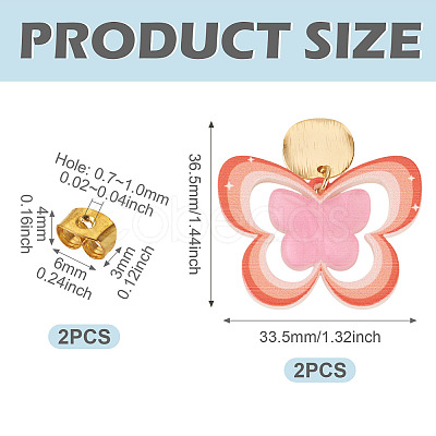 Brass Printing Acrylic Butterfly Dangle Stud Earrings EJEW-TA00671-1