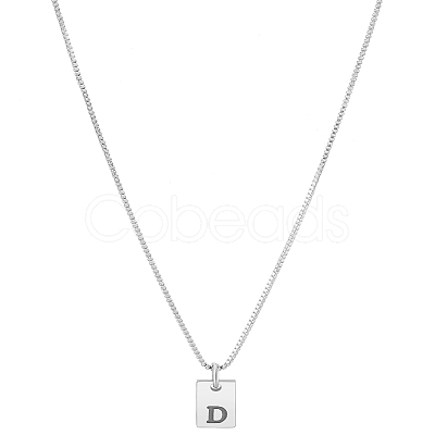 1Pc Stainless Steel Letter Rectangle Pendant Necklaces NJEW-LP0001-34D-P-1