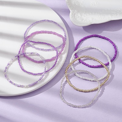 8Pcs 8 Color Glass Seed Beaded Stretch Bracelets Set for Women BJEW-JB09661-03-1