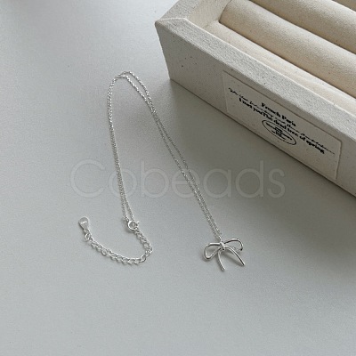 Bowknot 925 Sterling Silver Pendant Cable Chain Necklaces for Women FS-WG65D1C-01-1