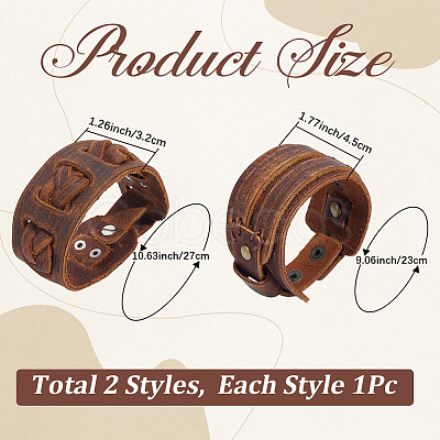 2Pcs 2 Styles Cowhide Cord Wide Cord Bracelets BJEW-CL0001-38B-1