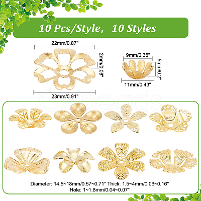 100Pcs 10 Styles Brass Bead Caps for DIY Hair Decoration Accessories KK-PH0005-72-1
