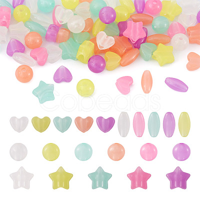 200Pcs 4 Style Luminous Acrylic Beads TACR-FS0001-02-1