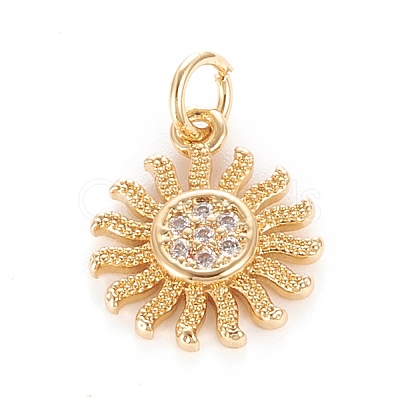Brass Micro Pave Clear Cubic Zirconia Pendants KK-O126-21G-1