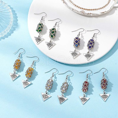 Electroplated Glass & TOHO Round Seed Beaded Alloy Triangle Eye Dangle Earrings EJEW-MZ00635-1