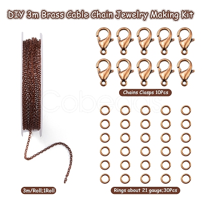 DIY 3m Brass Cable Chain Jewelry Making Kit DIY-YW0005-75R-1