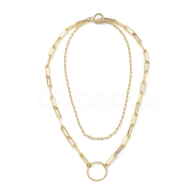 Brass Paperclip Chain Double Layer Necklaces NJEW-JN03054-1