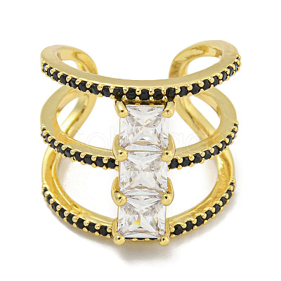 Square Rack Plating Brass Micro Pave Cubic Zirconia Wide Open Cuff Rings for Women RJEW-F162-14G-1