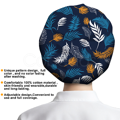 Cotton Adjustable Printed Bouffant Hats Working Caps for Women Men AJEW-WH0677-002-1
