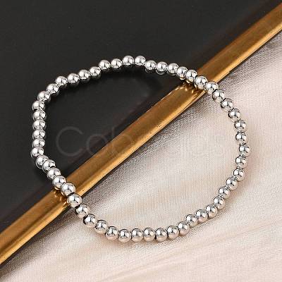 Brass Round Beaded Stretch Bracelets for Men Women BJEW-B148-05B-P-1