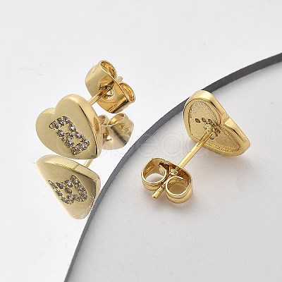 Rack Plating Brass Micro Pave Clear Cubic Zirconia Stud Earrings EJEW-K299-01G-B-1