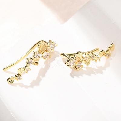 Brass Micro Pave Cubic Zirconia Stud Crawler Earrings LS-KK-CBAA351-03G-1