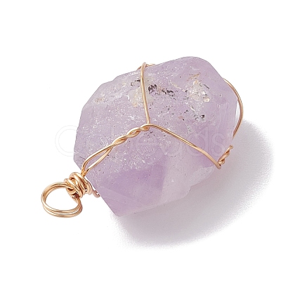 Raw Rough Natural Amethyst Copper Wire Wrapped Pendants PALLOY-JF02787-01-1