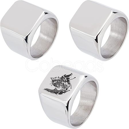3Pcs 3 Size 304 Stainless Steel Rectangle Signet Finger Rings RJEW-UN0001-26P-1