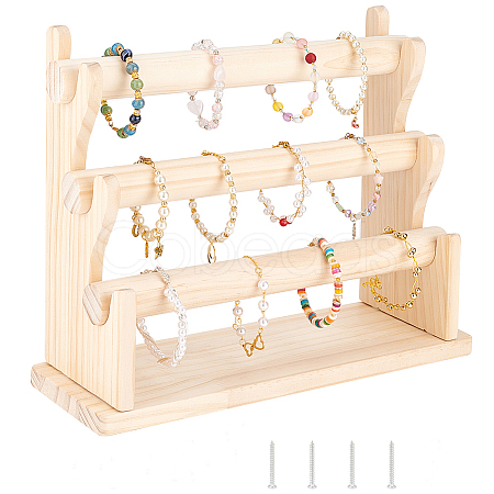 3-Tier Assembled Wood Bracelets/Bangles Display Riser Stands BDIS-WH0008-02-1