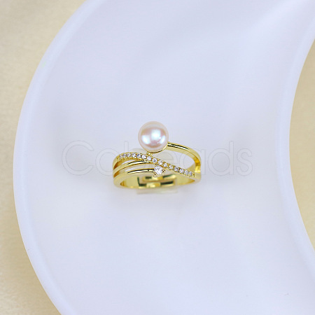 Natural Freshwater Pearl with Clear Cubic Zirconia Cuff Rings WGACE42-24-1