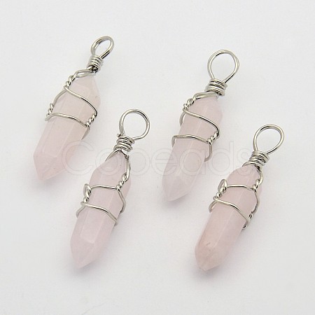 Faceted Bullet Platinum Plated Brass Gemstone Double Terminated Pointed Pendants G-J265-04-1
