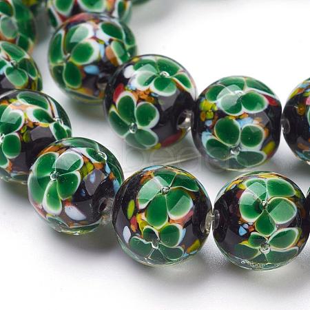 Handmade Inner Flower Lampwork Beads Strands LAMP-L072-B06-1