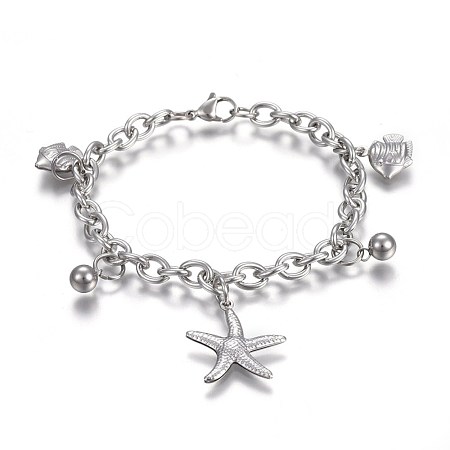 Tarnish Resistant 304 Stainless Steel Charm Bracelets BJEW-L637-28-P-1