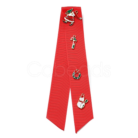 Christmas Polyester Ribbon Safety Pin Brooch JEWB-H012-01A-1