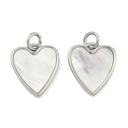 Natural Shell Pendants Brass Heart Charms KK-D229-17P-1