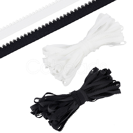 25M 2 Colors Flat Polyester Elastic Cord with Flower Edge OCOR-BC0006-90-1