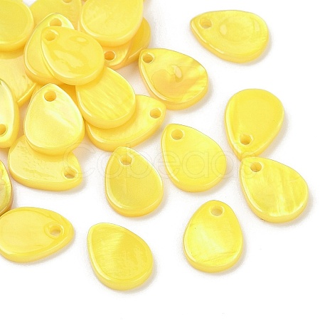 Spray Painted Natural Freshwater Shell Teardrop Charms SHEL-K006-47C-1